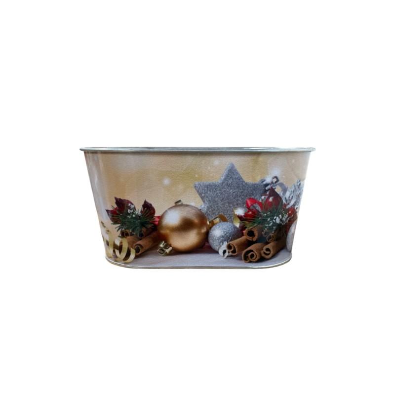 Panier ovale en métal imprimé "Boules de Noël" 19,5x11