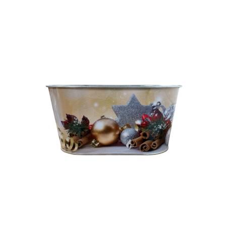 Panier ovale en métal imprimé "Boules de Noël" 19,5x11