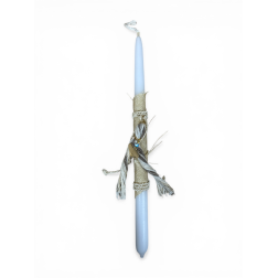 Bougie de Pâques blanche fait main avec cœur doré et un œil bleu 34 cm