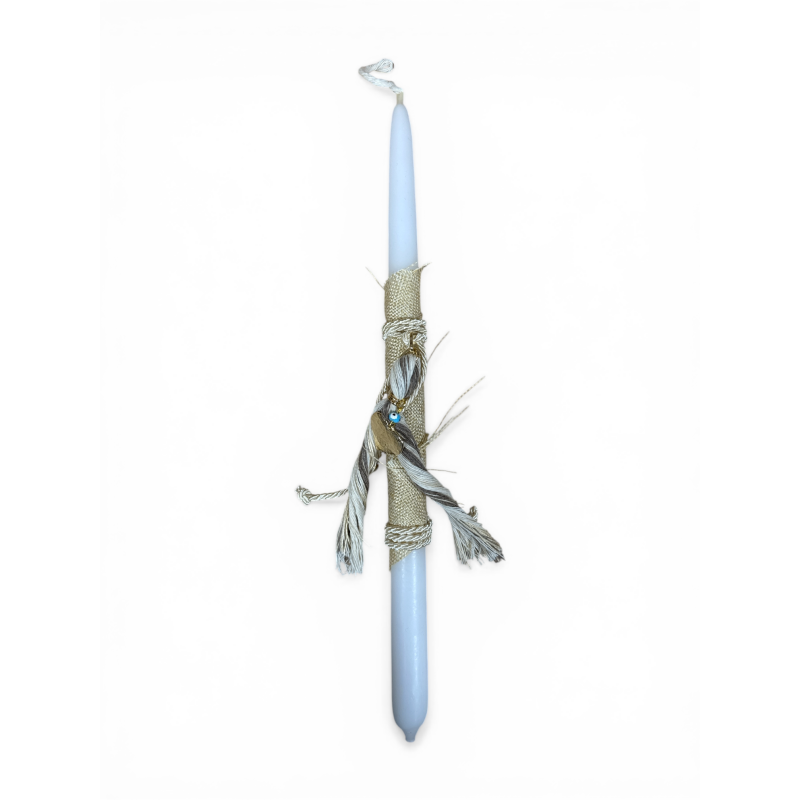 Bougie de Pâques blanche fait main avec cœur doré et un œil bleu 34 cm