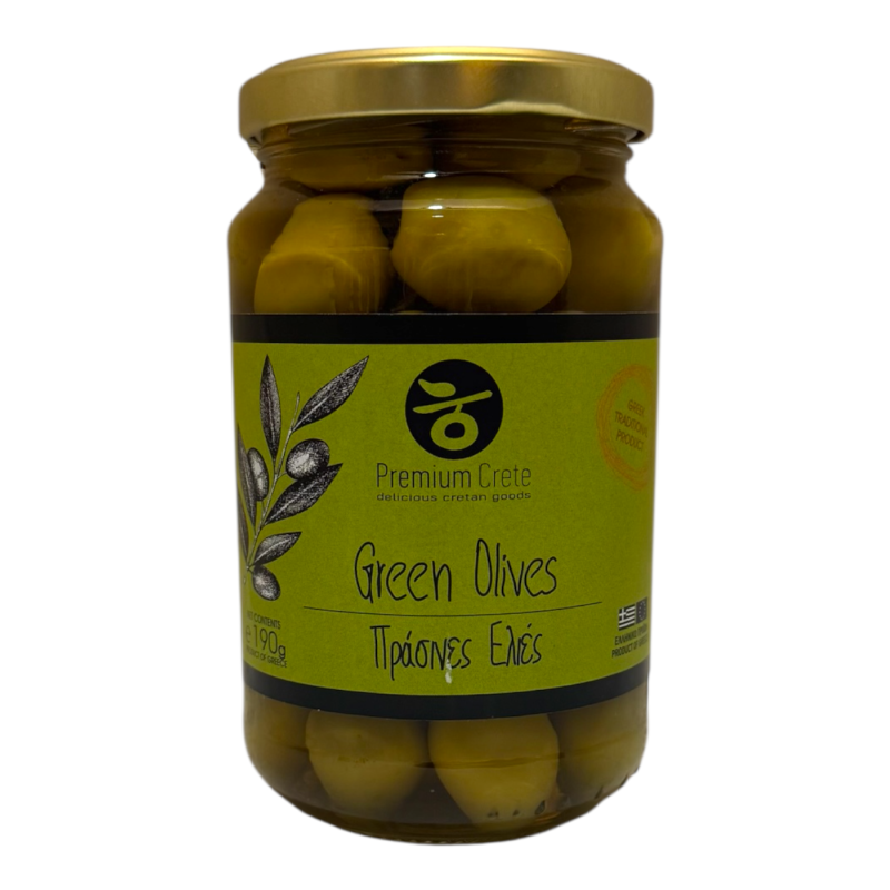Olives Vertes grecques de Chalkidiki en bocal PREMIUM CRETE 190 g net Olives Vertes grecques de Chalkidiki en bocal PREMIUM CRETE 190 g net