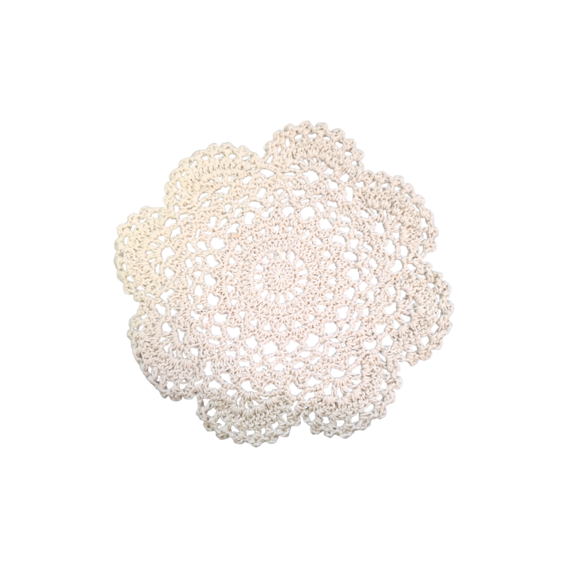 Napperon rond 100% coton beige diamètre 16 cm