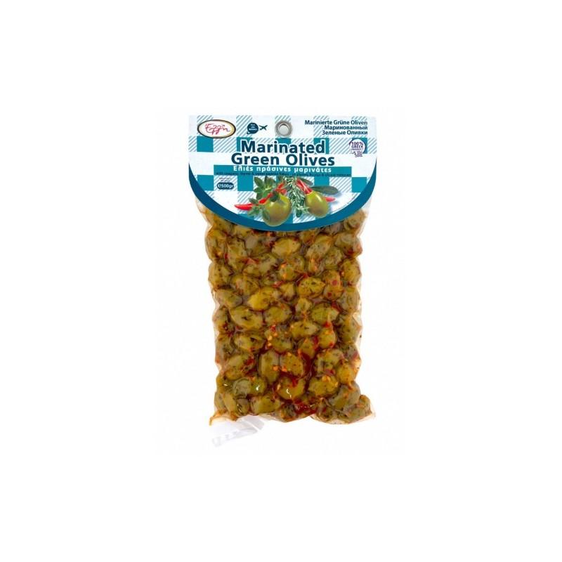 Olives vertes grecques marinées au thym, piment et origan ELLIE 500 g Olives vertes grecques marinées au thym, piment et origan ELLIE 500 g