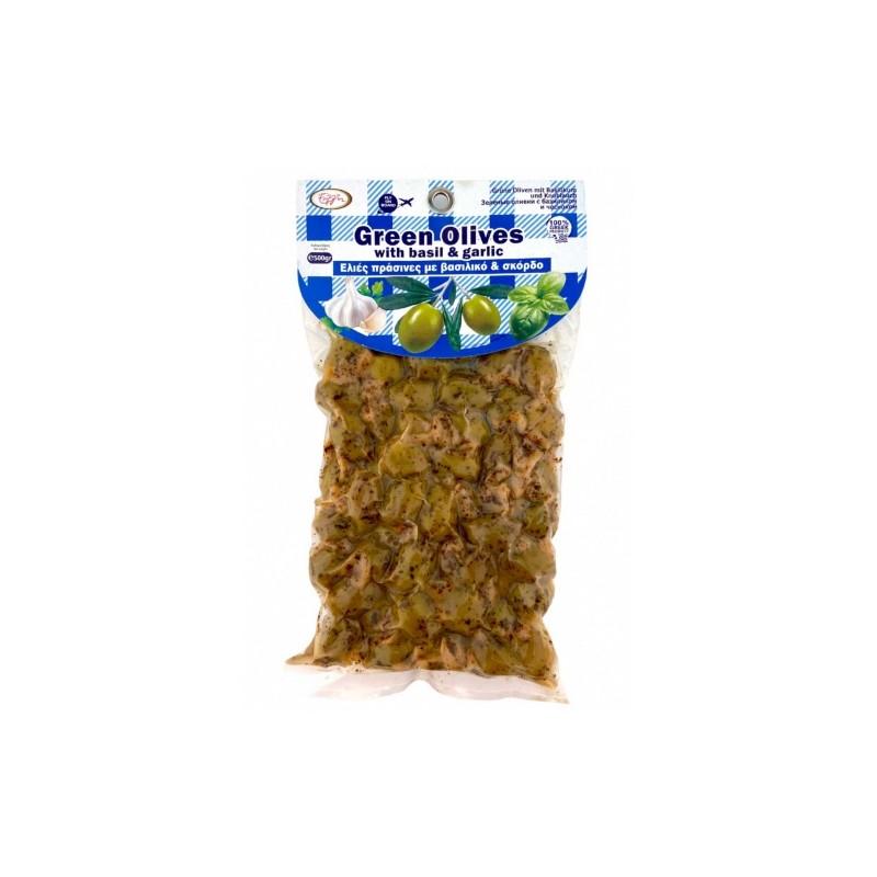 Olives vertes grecques au basilic et à l'ail ELLIE 500 g