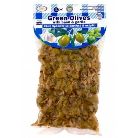 Olives vertes grecques au basilic et à l'ail ELLIE 500 g