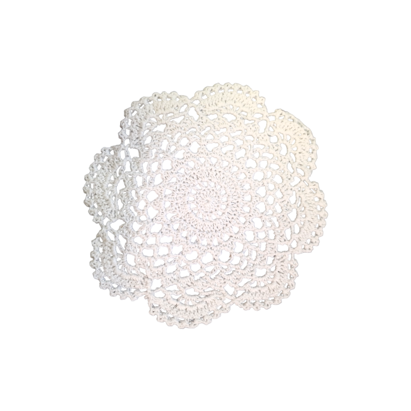 Napperon rond 100% coton blanc diamètre 16 cm