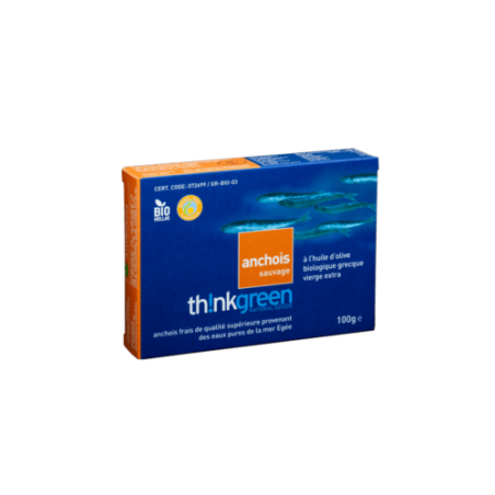 Anchois de la mer Égée, à l'huile d'olive BIO de Grèce THINKGREEN 90 g