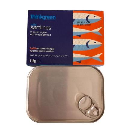 Sardines grecques de la mer Égée, à l'huile d'olive BIO THINKGREEN 115 g