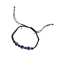 Bracelet noir avec 3 bleus oeils et 6 strass