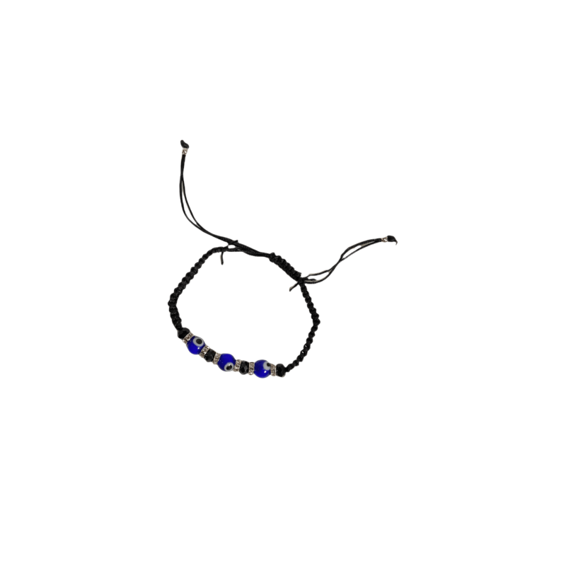 Bracelet noir avec 3 bleus oeils et 6 strass