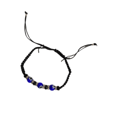 Bracelet noir avec 3 bleus oeils et 6 strass