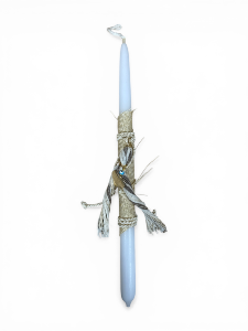 Bougie de Pâques blanche fait main avec cœur doré et un œil bleu 34 cm