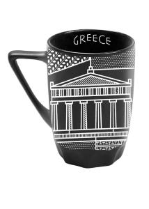Mug en céramique illustré temple et chouette de Grèce antique noir ANCIENT GREECE 330 ml