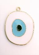 Pendentif œil grec émaillé métal rose/bleu ciel 3.2x4.2 cm par pièce
