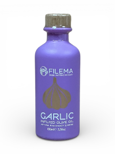 Huile d�olive infus�e � l�ail de Cr�te FILEMA bouteille en c�ramique 100 ml