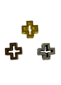 Lot de 5 croix métalliques 3D de 1x1 cm avec trou de 7 mm x 2,5 mm différentes couleurs
