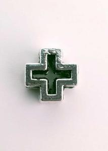 Croix métal argenté 3-D 1x1 cm trou:7mmx2.5mm par 5 pièces