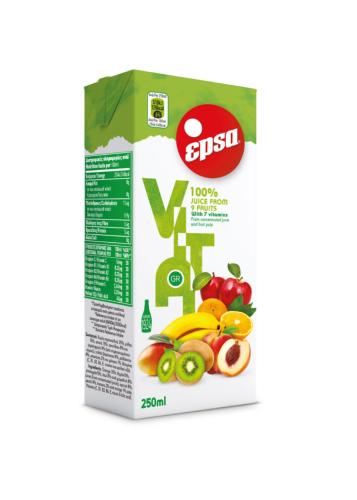 Jus 100% Vita issu de 9 fruits en Tetra Pak EPSA 250 ml