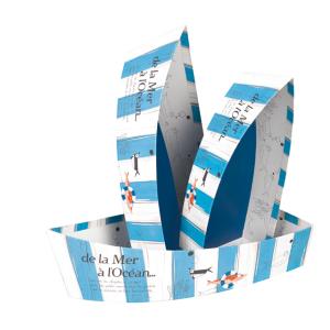  Corbeille carton forme bateau décor DE LA MER A L'OCEAN Dimensions en cm : 31 x