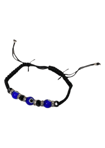 Bracelet noir avec 3 bleus oeils et 6 strass