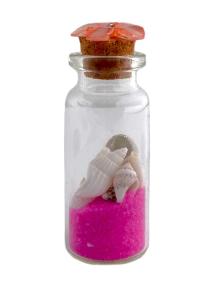 Magnet Bouteille de sable rose et coquillages 5.5 cm
