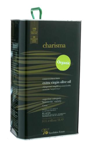  Huile d’olive vierge extra biologique “Charisma”, bidon métallique de 3 l