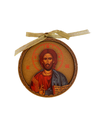 Magnet religieux rond en bois Jésus 9 cm diamètre
