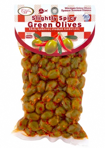 Olives vertes grecques aux piments en sous vide ELLIE 500 g DMM 12.2023
