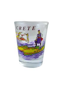 Verre de raki avec la Crète avec un fond bleu 6 cm