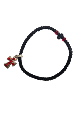 Bracelet-chapelet avec 2 perles rouges et un croix en argent et rouge