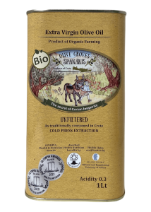  Huile d'olive extra vierge biologique 0.3 acidité SPANAKIS en bidon 1 l
