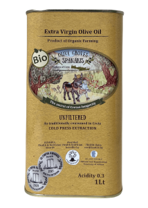 Huile d'olive extra vierge BIO 0.3 acidité AOP MESSARA SPANAKIS en bidon 1 l