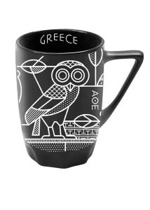 Mug en céramique illustré temple et chouette de Grèce antique noir ANCIENT GREECE 330 ml