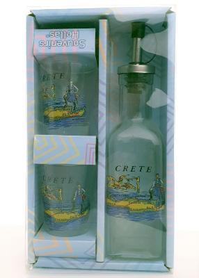 Coffret cadeau avec 1 bouteille 100 ml et 2 verres de raki de Crète