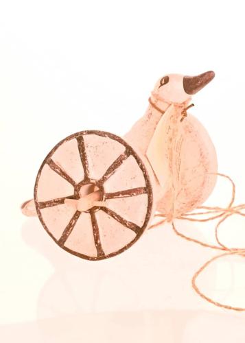 Oiseau à roulettes ancien jouet en terre cuite IDOLS ART 8cmx13cm