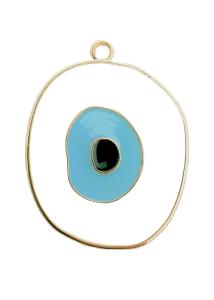 Pendentif œil grec émaillé métal rose/bleu ciel 3.2x4.2 cm par pièce