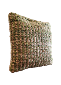 Coussin tissé en jute et coton, couleur vert olive et beige RIZES 45x45 cm