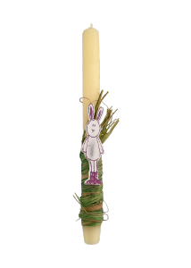 Bougie de Pques artisanale de Grce dcore avec un lapin de pques - Lambada 30 cm