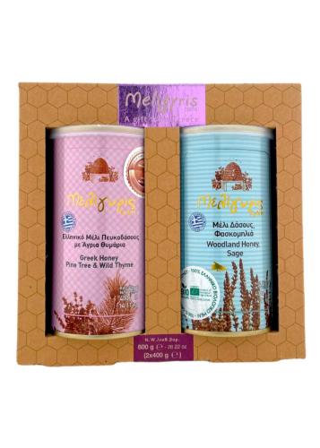 Coffret de miel de pin et thym et de sauge grec BIO MELIGYRIS 2x400 g