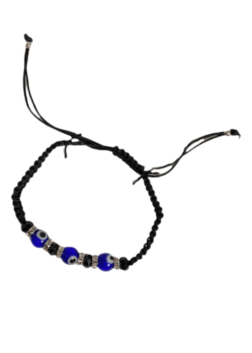 Bracelet noir avec 3 bleus oeils et 6 strass
