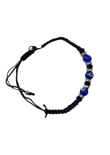 Bracelet grec noir Porte Bonheur avec 3  perles "oeils"