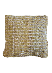 Coussin tissé en jute et coton, couleur moutarde et beige RIZES 45x45 cm