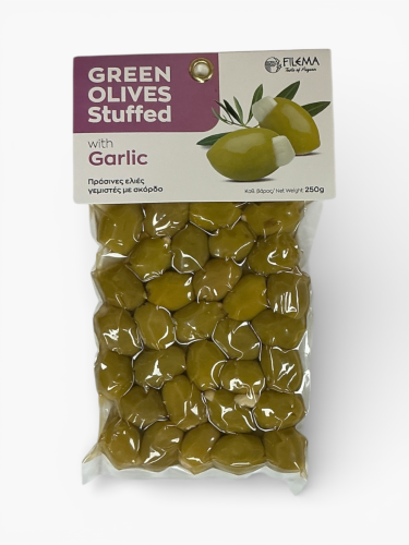 Olives grecques vertes Atlas farcies à l’ail FILEMA 250 g