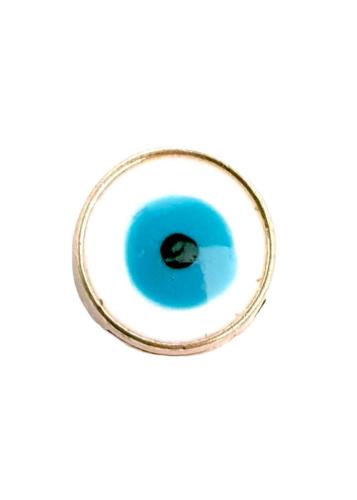 Perle-Pendentif Œil grec rond émaillé métal or 1,15 cm