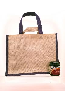 Sac en toile de jute - anses jute - violet/crème 35x18x27 cm