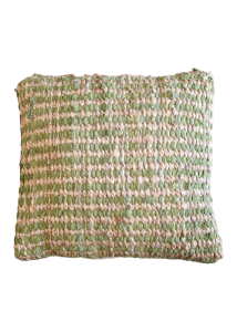 Coussin tiss en jute et coton, couleur vert olive et beige RIZES 45x45 cm