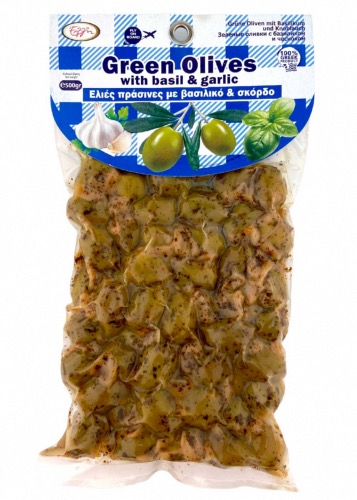 Olives vertes grecques au basilic et à l'ail ELLIE 500 g