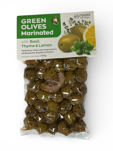 Olives grecques vertes Atlas basilic thym citron FILEMA 250 g