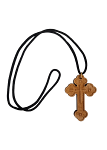 Pendentif avec cordon noir et croix en bois de 6 cm x 4 cm