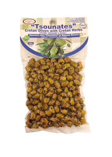 Olives de Crète variété Tsounati marinées aux "thym, origan et basilic" ELLIE  200 g